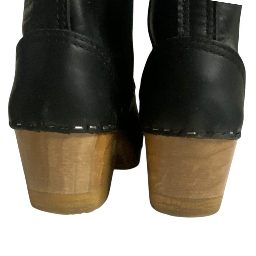 Women's Black Leather Clog Ankle Boots with Buckle - Picture 8 of 9
